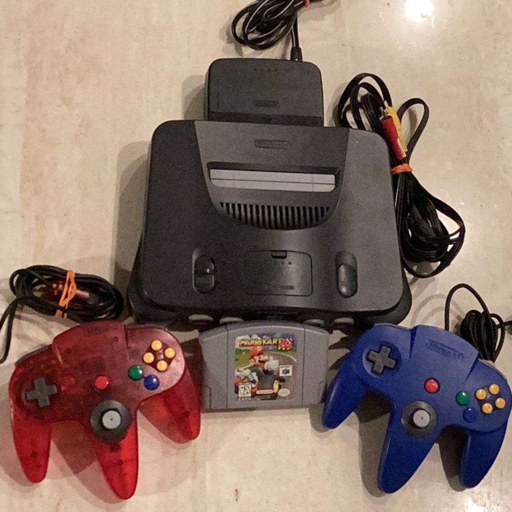 Nintendo 64 Console & 2 Controllers & Mario Kart N64 Game Authentic Original OEM - Picture 2 of 16